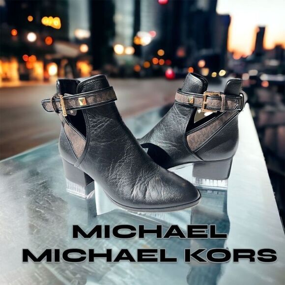 Michael Michael Kors Britton Bootie Black Brown Ankle Women’s 8 Moto Leather - Picture 1 of 8